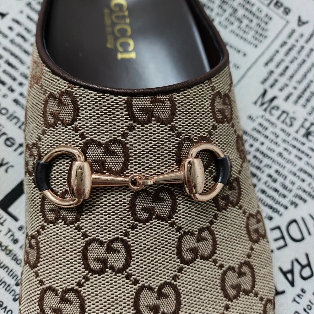 Gucci Brown GG Supreme Horsebit Slip-On Clogs